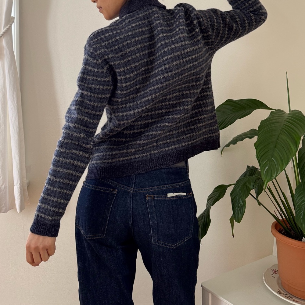 Vintage Eddie Bauer 100% Wool Button Up Blue Stripes Knit Cardigan Size Small - Picture 6 of 11
